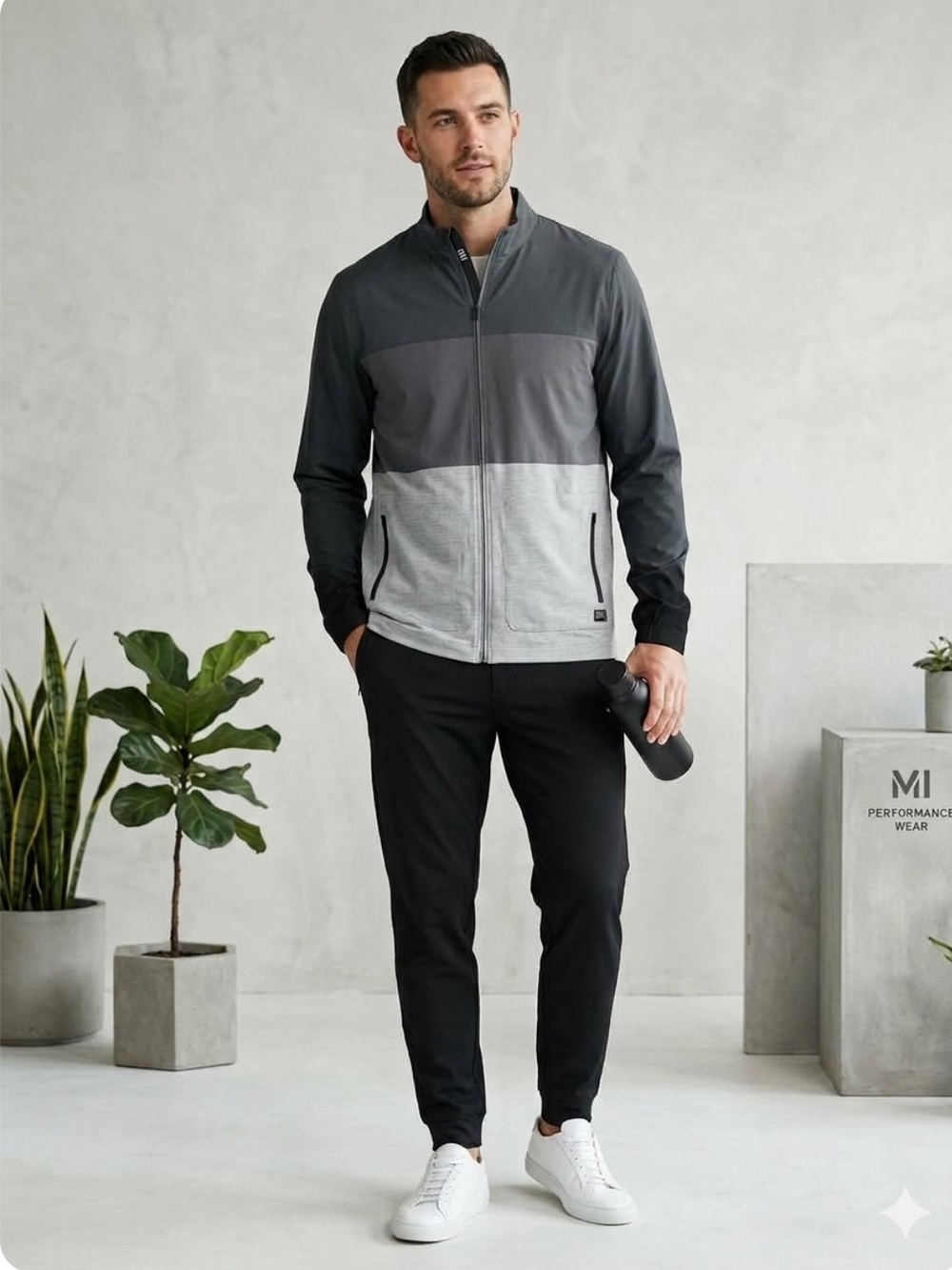 Travis Matthew charcoal grey striped colorblock full zip jacket size L men’s